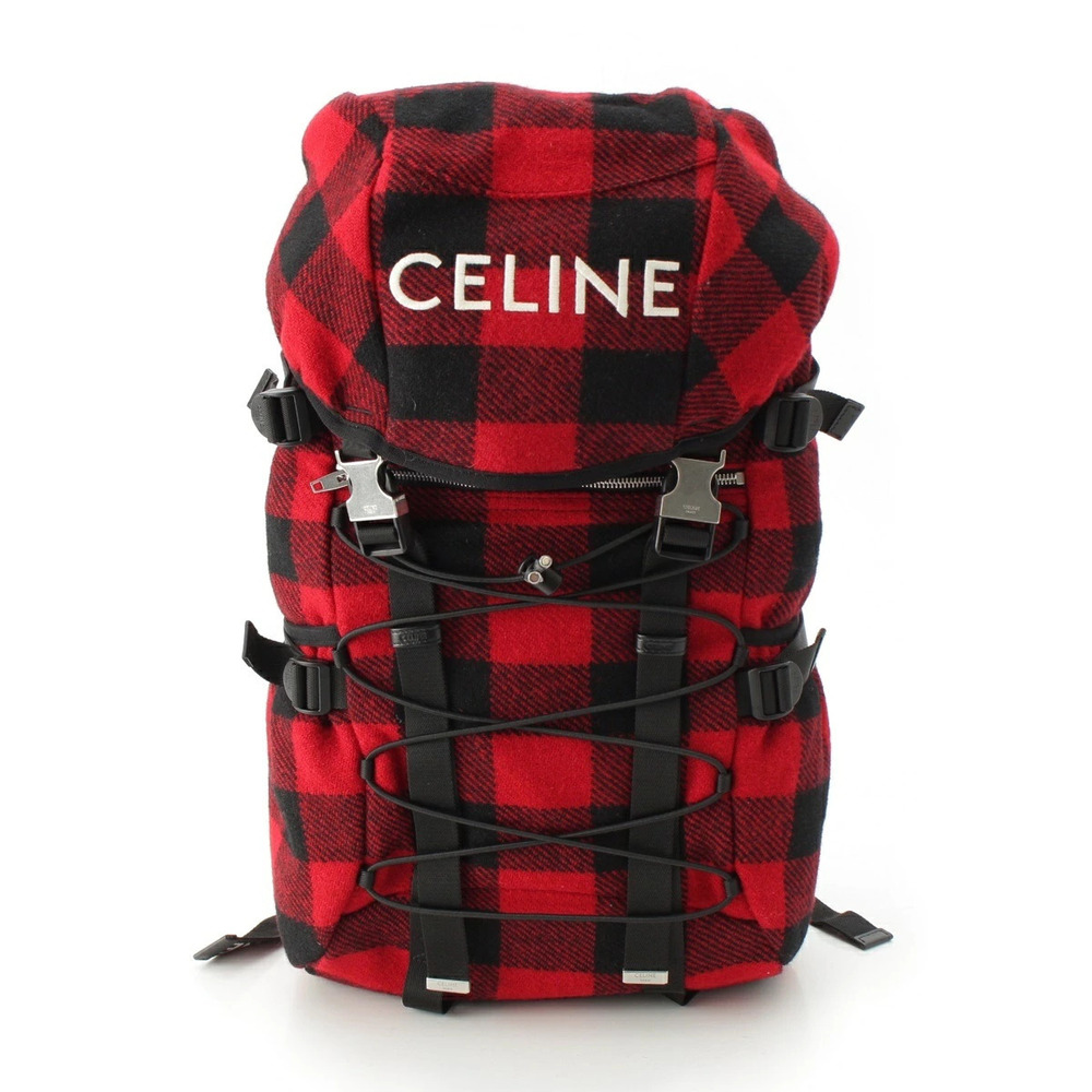 Celine Trekking Check Backpack Daypack Black x Red